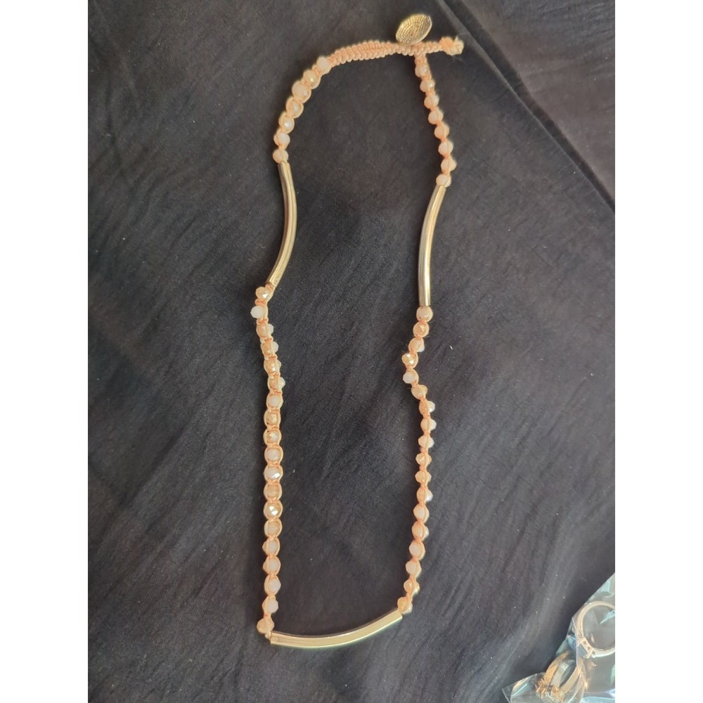 Vintage Beaded Necklace with Peach Tone Beads and Gold Tone Spacers